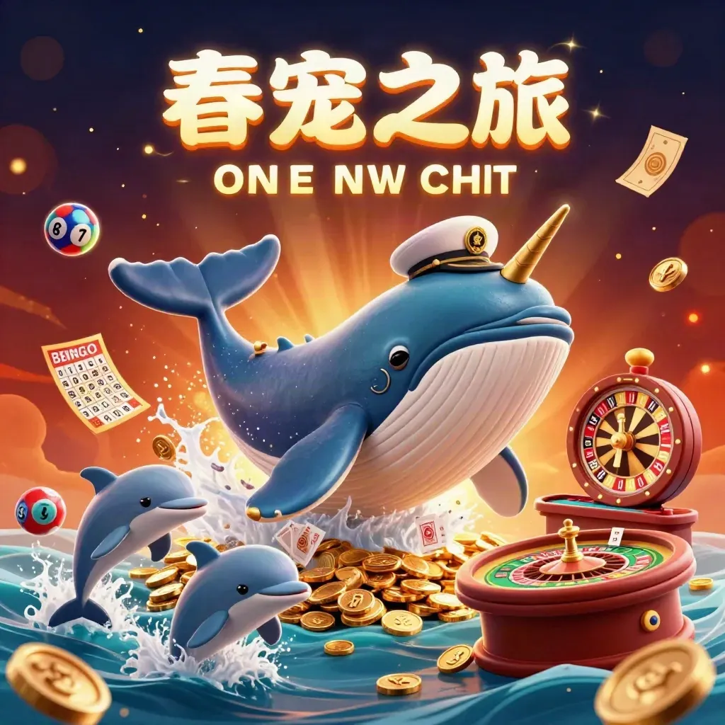 Whale captain, narwhal, and dolphins burst through coins in a casino-lit crimson scene.